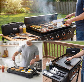 OUII flat-top griddle slotted spatula designed for draining and lifting on busy griddles.