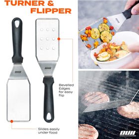 OUII griddle chopper 6 inch for quick mincing onions and breaking ground beef on the surface.