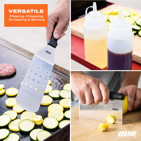 OUII 16 oz squeeze bottles for oil and batter, ideal for pancake art on the griddle.