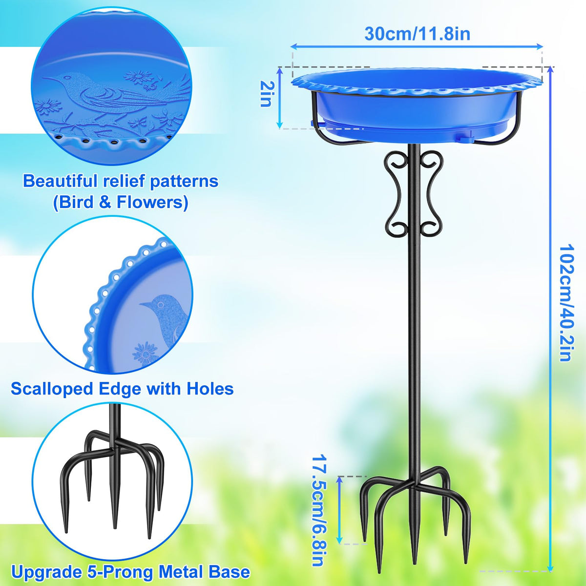 Ouinis blue bowl provides a safe drinking oasis for visiting birds.