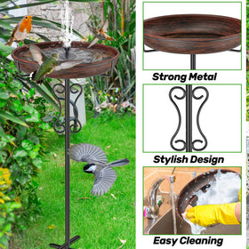 Ouinis iron bird feeder stand emphasizes durable, rust-resistant outdoor support.