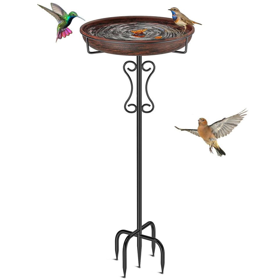 Ouinis metal bird bath with a 12-inch bowl for resting birds and light water features.