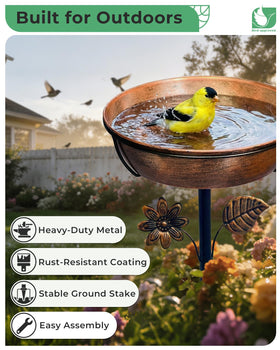 OUISJYER bird bath 12-inch bowl supports comfortable bathing and drinking for small to mid-size birds.