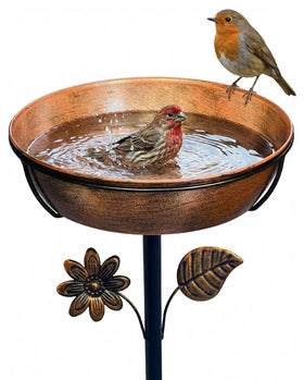 OUISJYER bird bath with a 36-inch pole provides stable outdoor water access for local birds.