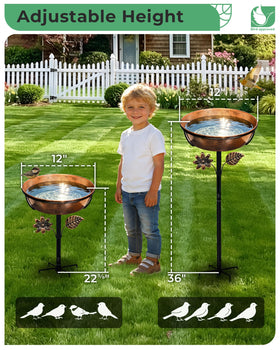 OUISJYER adjustable-height bird bath adapts to spaces for optimal bird visibility.