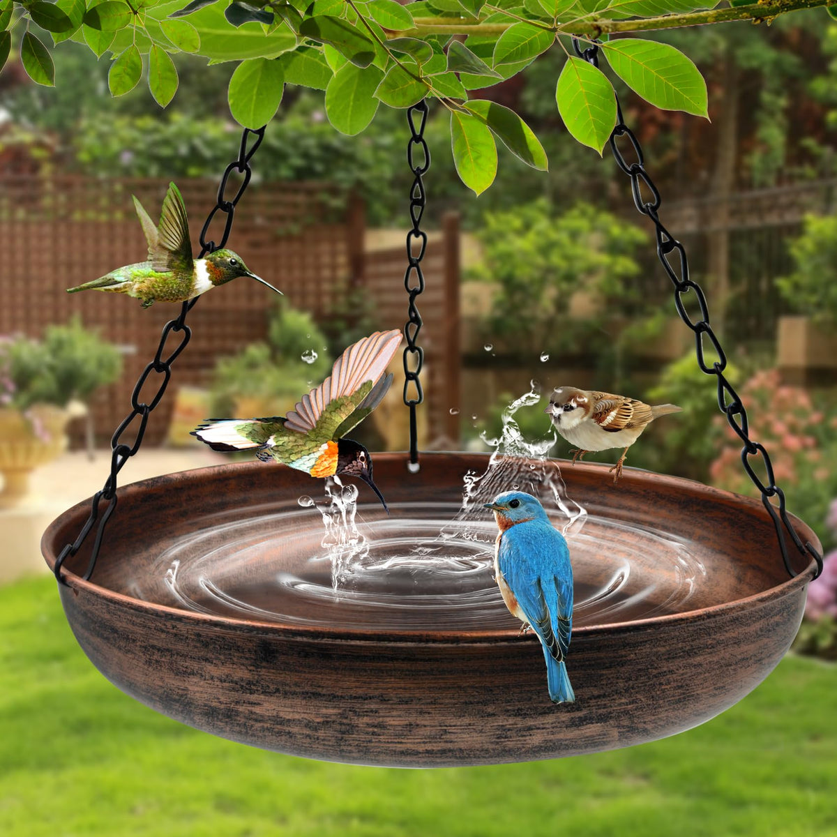 OUISJYER bird bath chains and hook enable easy, secure hanging on trees