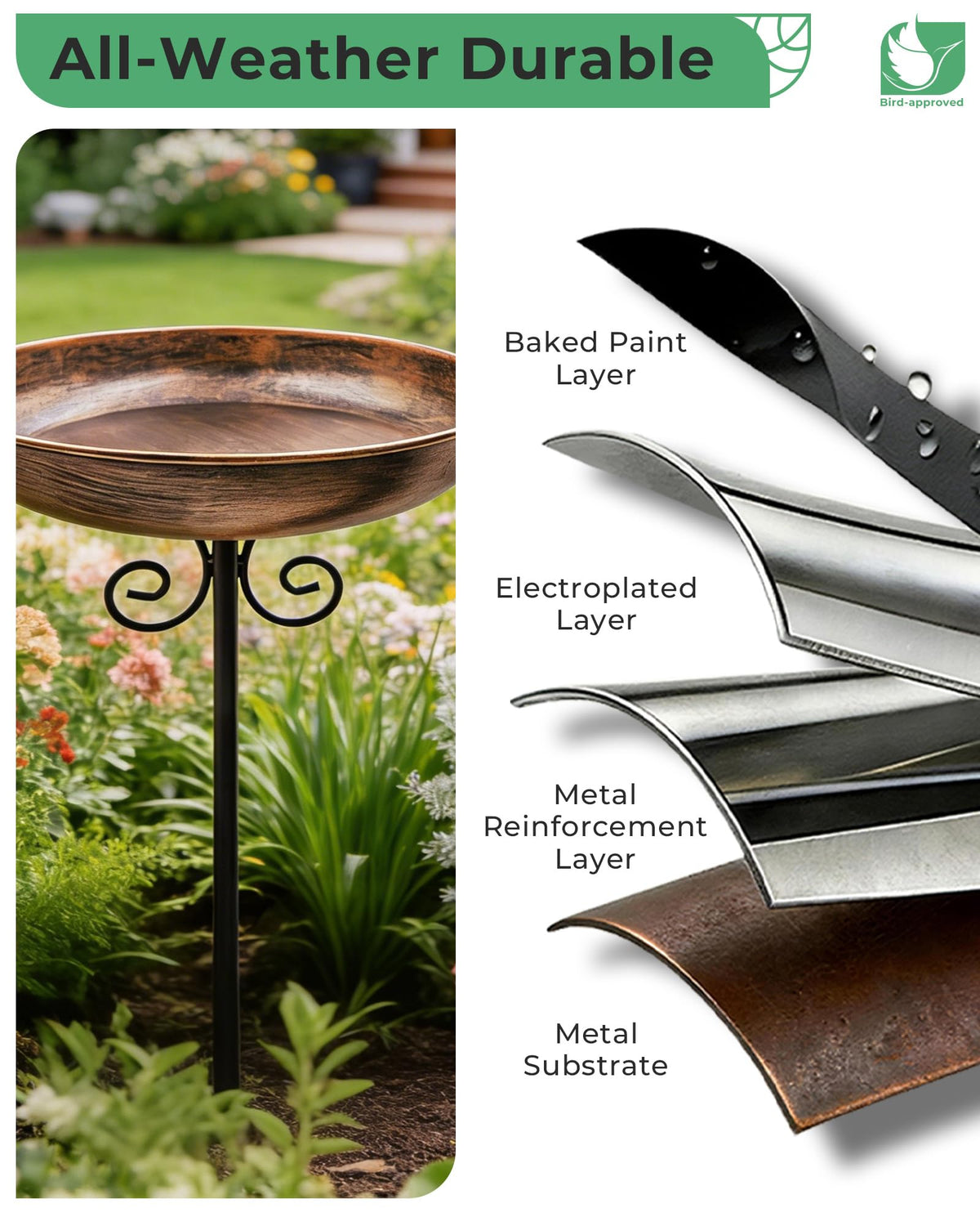 OUISJYER bird bath cleans easily to prevent moss buildup