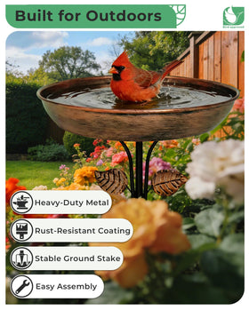 OUISJYER birdbath stable pole with gasket keeps the basin secure in windy conditions