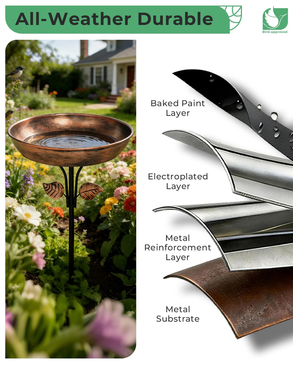 OUISJYER birdbath supports year-round use for birds and ambiance