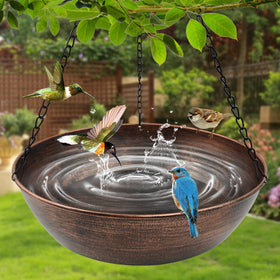 OUISJYER Hanging Bird Bath showcasing chains and hook for stable mounting