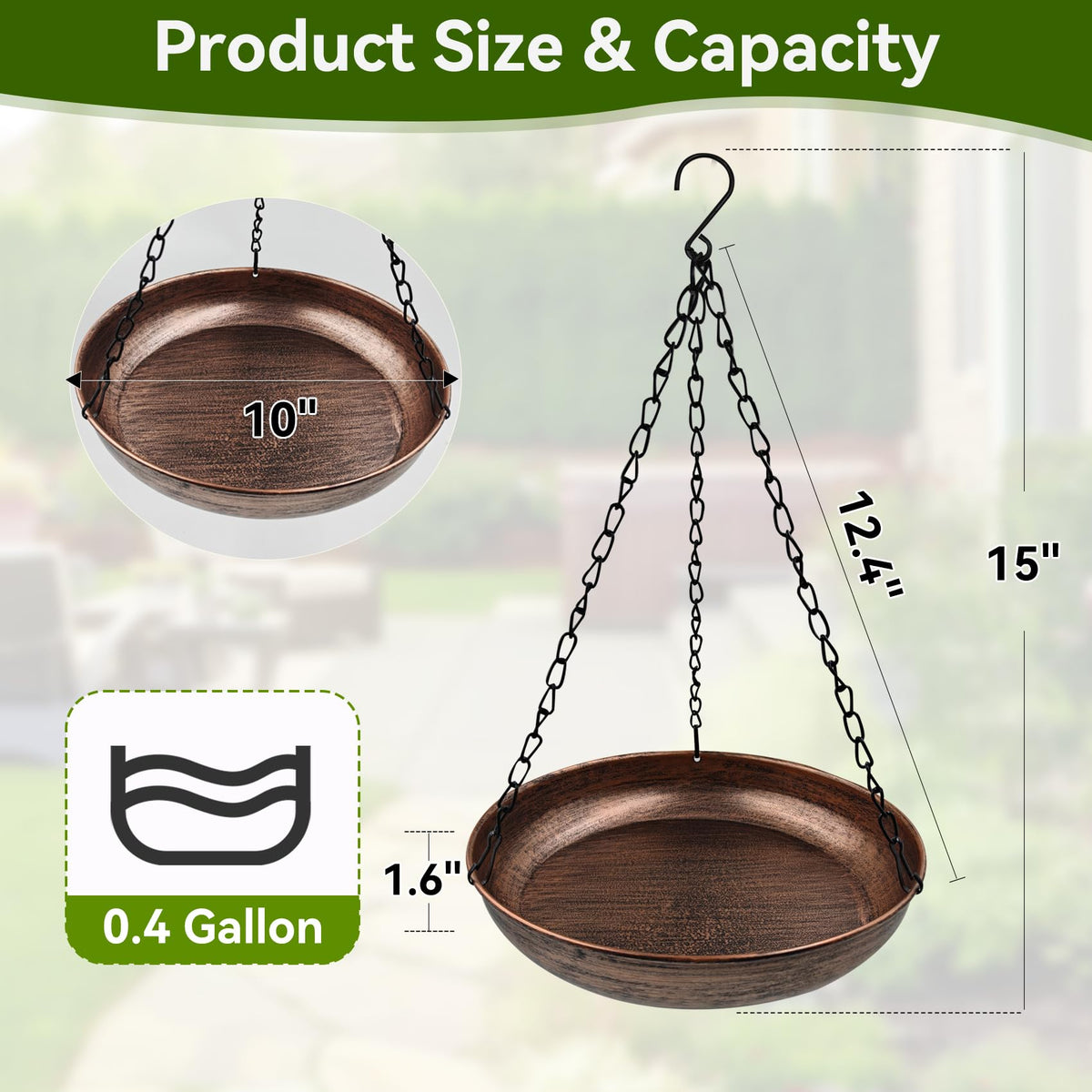 OUISJYER metal bird bath with protective coating resists rust for long-lasting outdoors