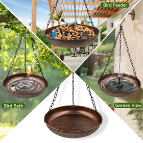 OUISJYER multifunction bird bath supports water bathing, seed feeding, or fountain setup