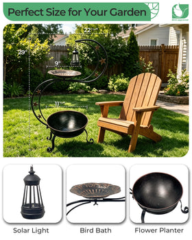 OUISJYER Solar Bird Bath in lush garden setting.