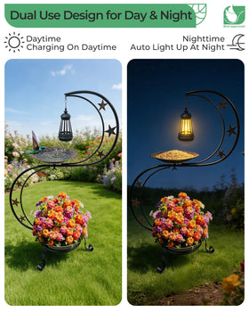 OUISJYER Solar Bird Bath lower planter for flowering plants.