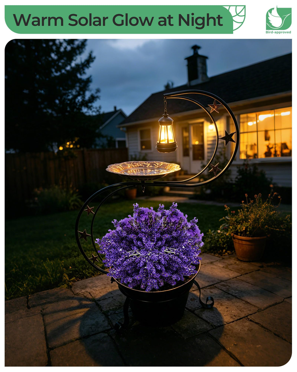 OUISJYER Solar Bird Bath night light creates ambiance.