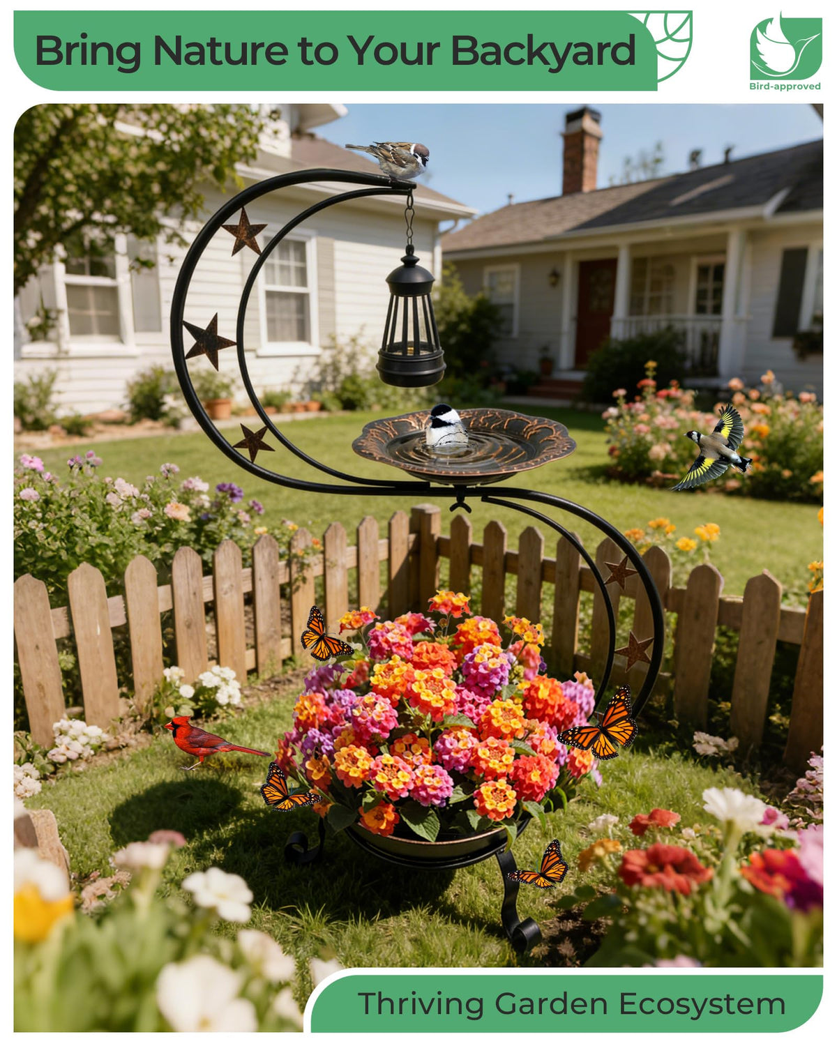 OUISJYER Solar Bird Bath standing frame for outdoor spaces.
