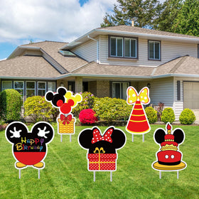 OULUN 5pc mouse birthday yard signs brighten outdoor celebrations