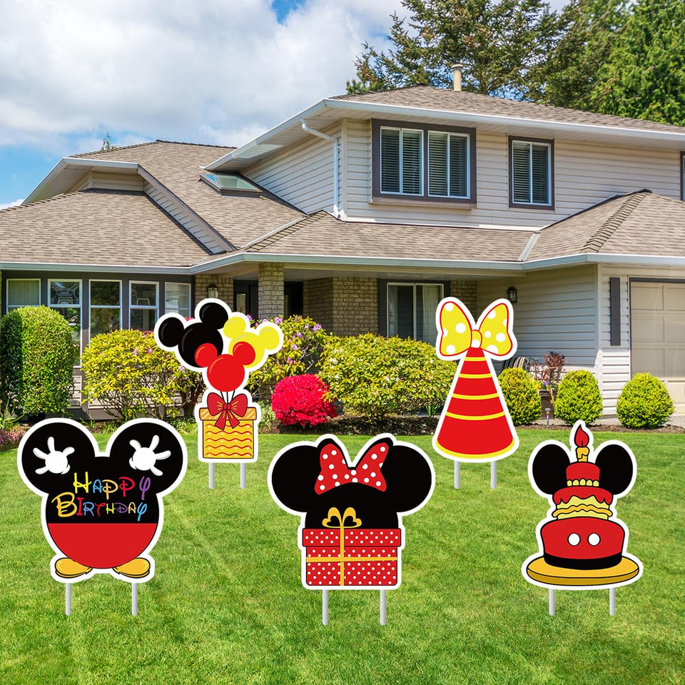 OULUN 5pc mouse birthday yard signs brighten outdoor celebrations