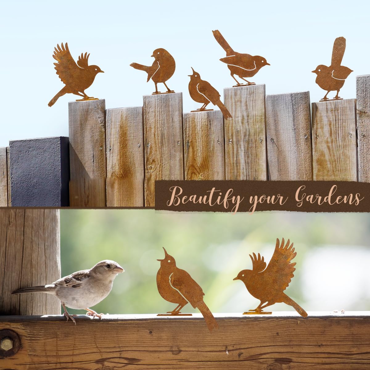 OULYDEKO fence garden bird stake statue, easy to install on gates or branches