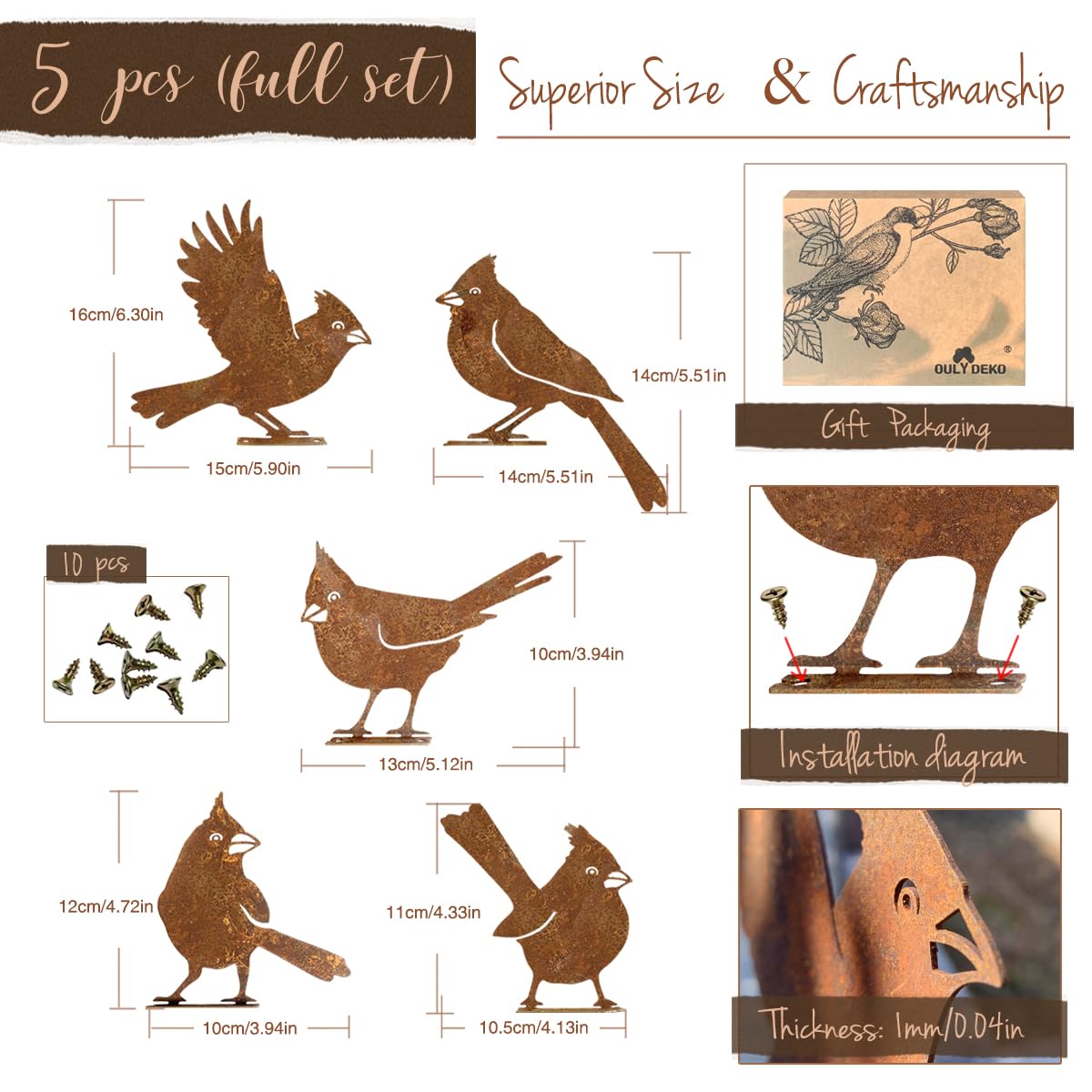 OULYDEKO metal birds make a thoughtful garden gift for nature lovers