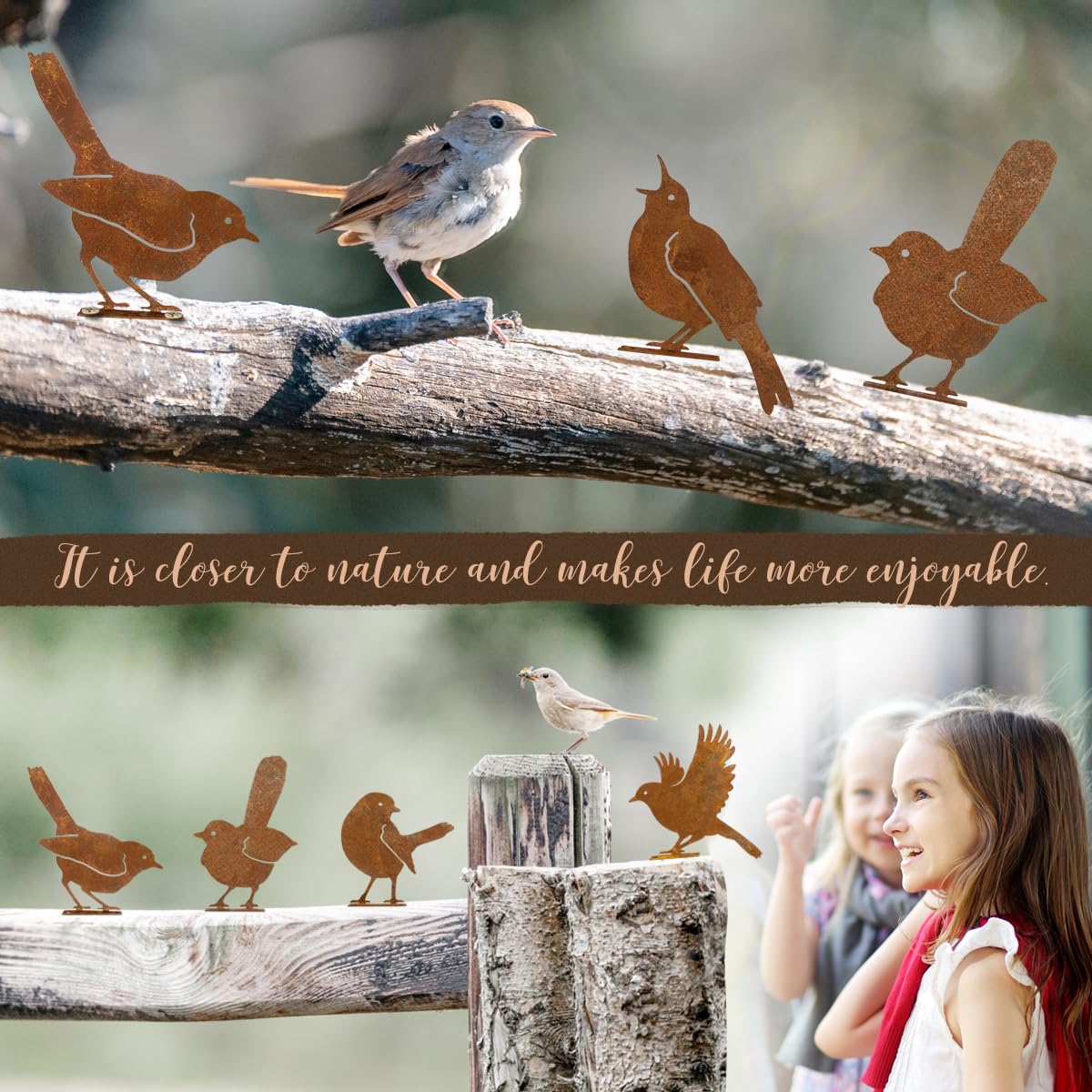 OULYDEKO outdoor bird wall art with rust finish for fences