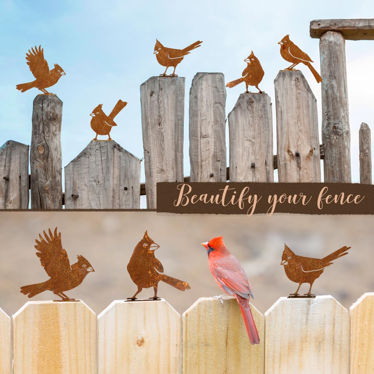 OULYDEKO rusty bird art provides a versatile outdoor accent for gates and logs