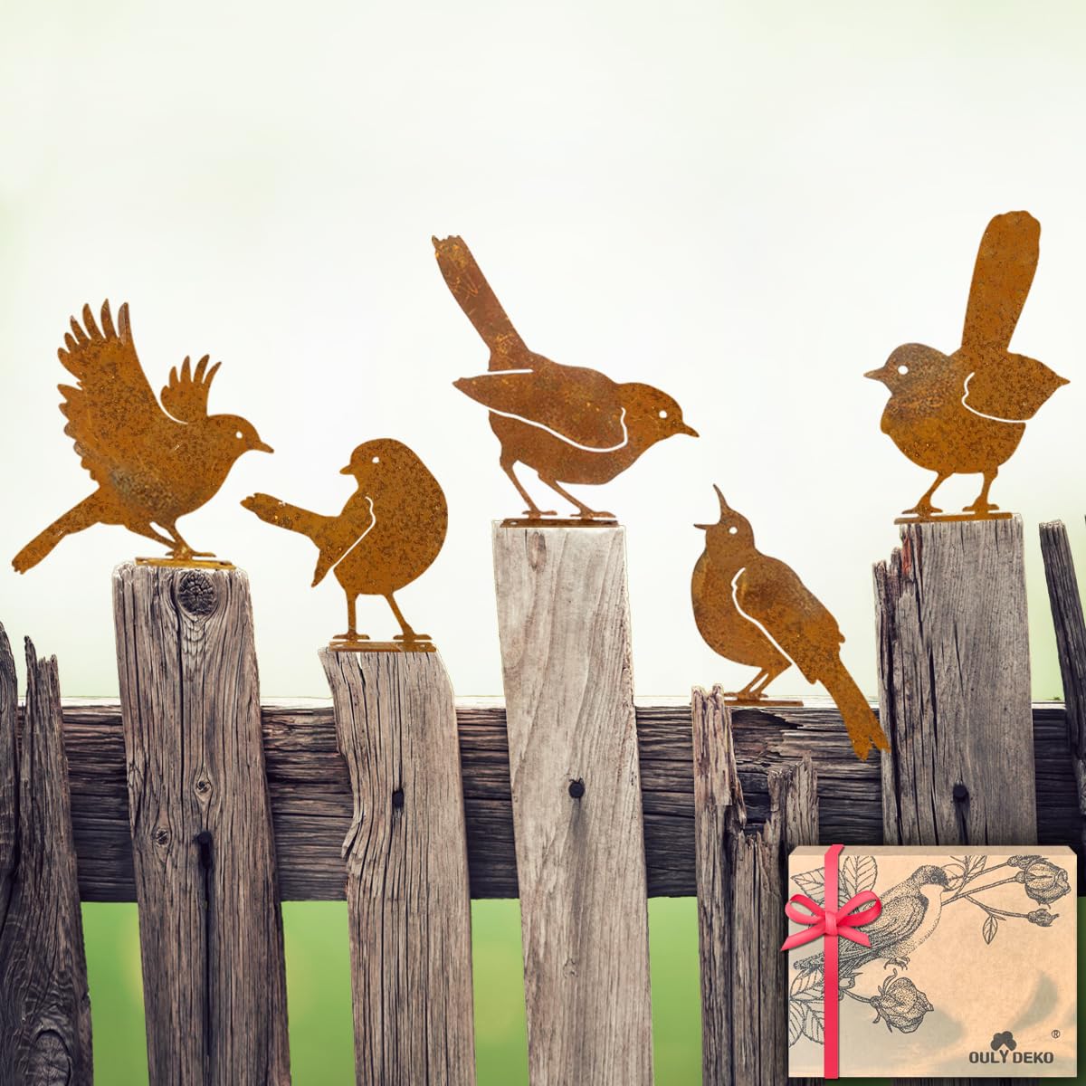OULYDEKO rusty birds decor set for garden display and rustic charm