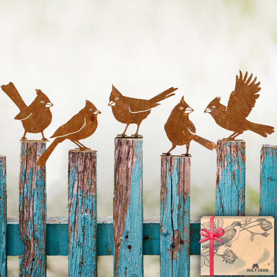 OULYDEKO rusty birds set 5 for outdoor yard art that endures weather