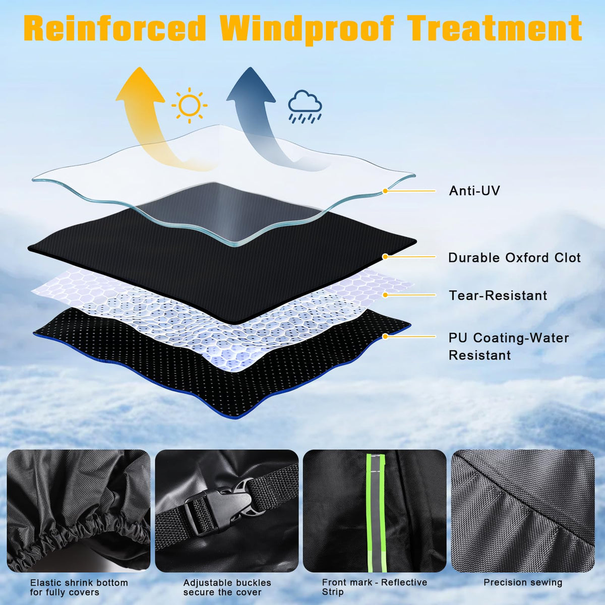OUMEE cover with reflective front strips for quick, secure installation