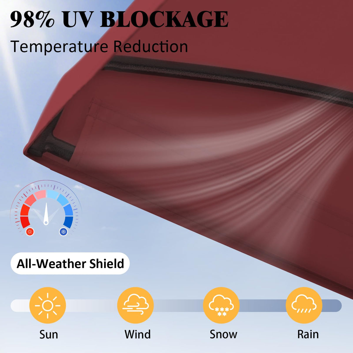 Oungelark canopy with 98% UV protection for cooler outdoor seating