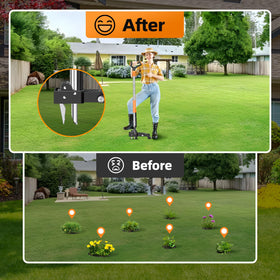 OUNIER weed puller in use in a front yard for efficient stand-up weeding