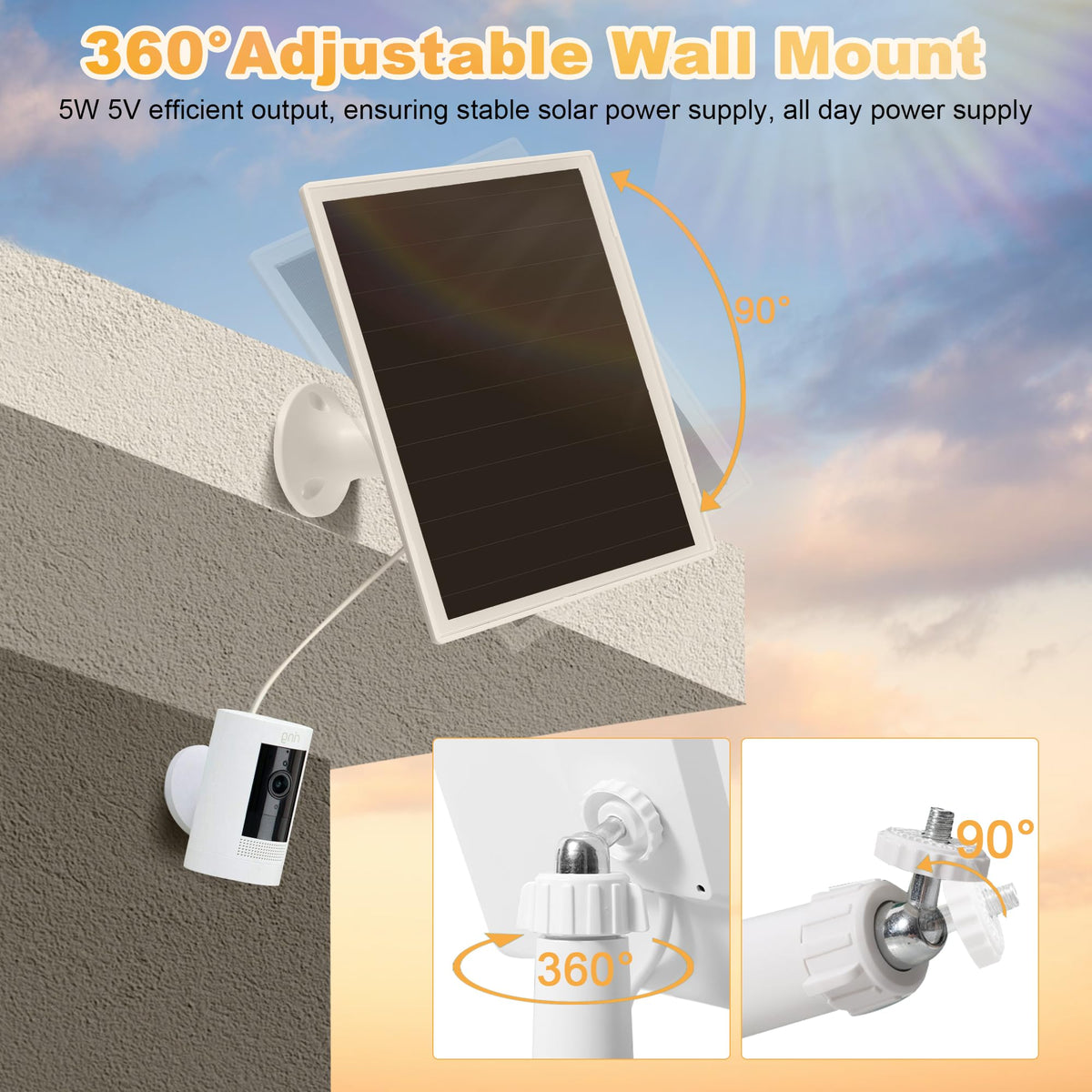 OuOudoit IP66 waterproof solar panel for outdoor Ring cameras