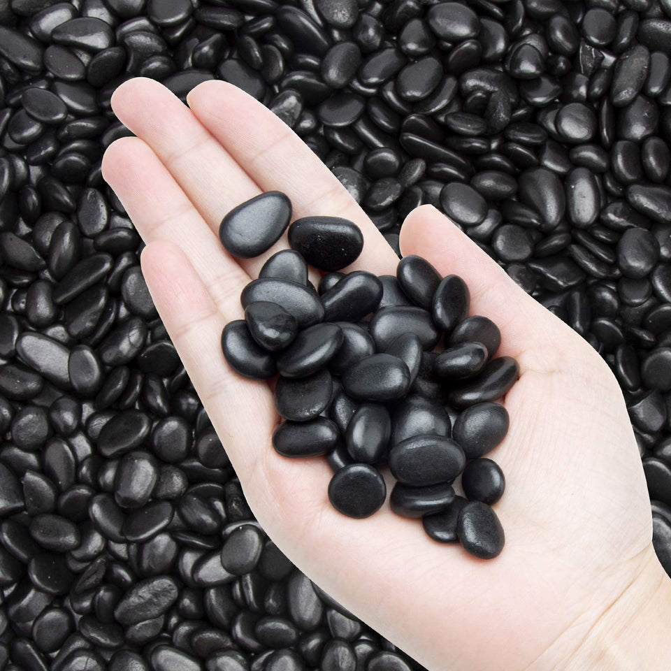 OUPENG black pebbles decorative gravel for garden beds and walkways.