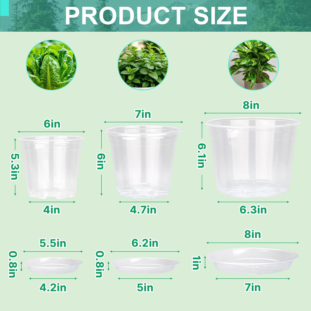 OUPSAUI clear nursery pot 7inch with tray for healthy seedlings