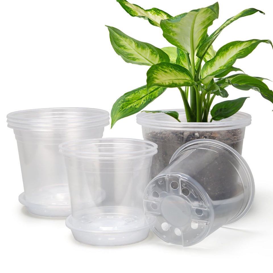 OUPSAUI clear nursery pot 8inch with tray for tidy drainage