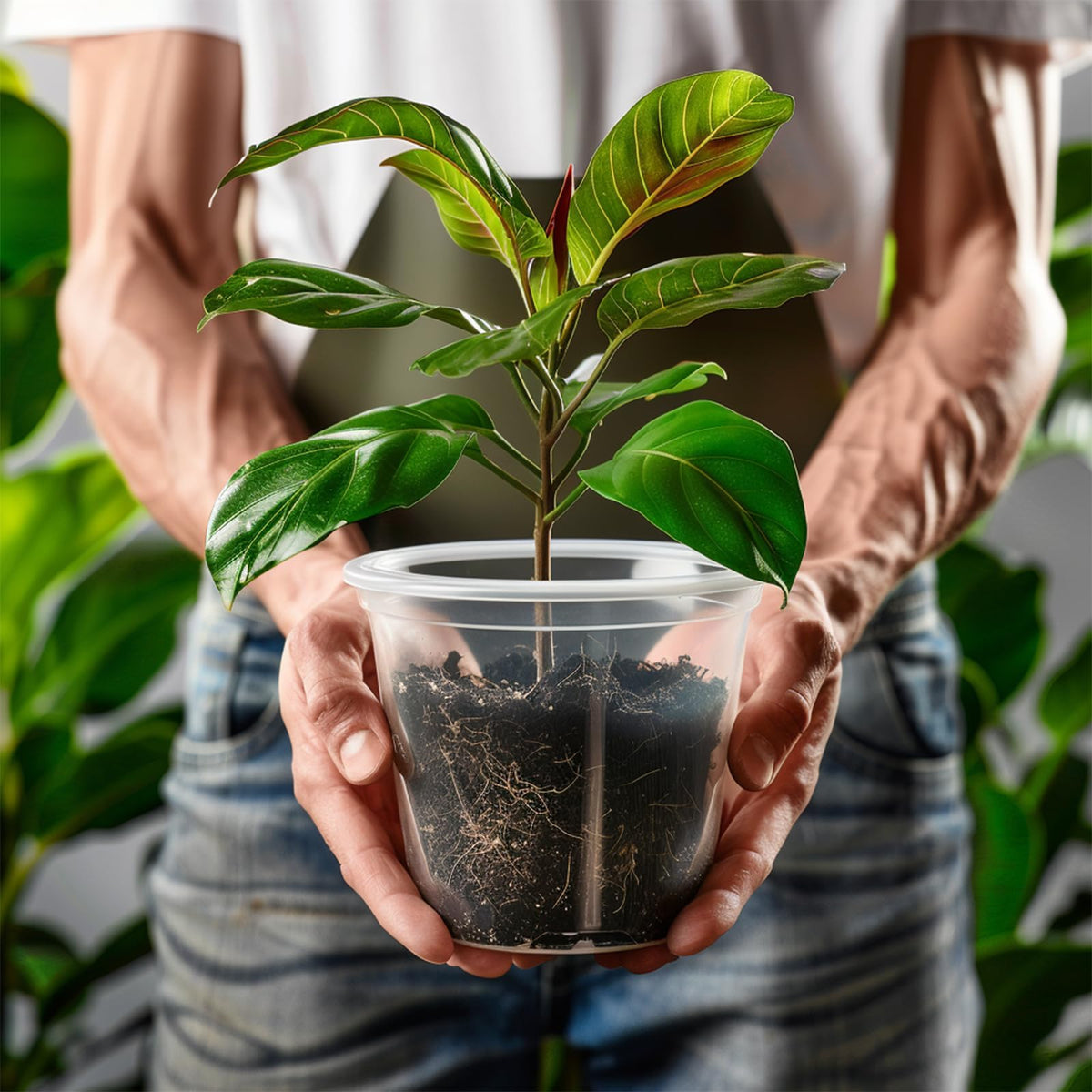 OUPSAUI pot with drainage holes helps prevent overwatering.