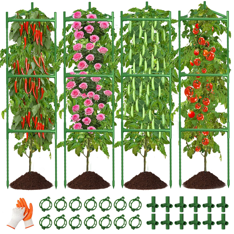 OUREST tomato cage four-pack assembled for sturdy vertical garden support.