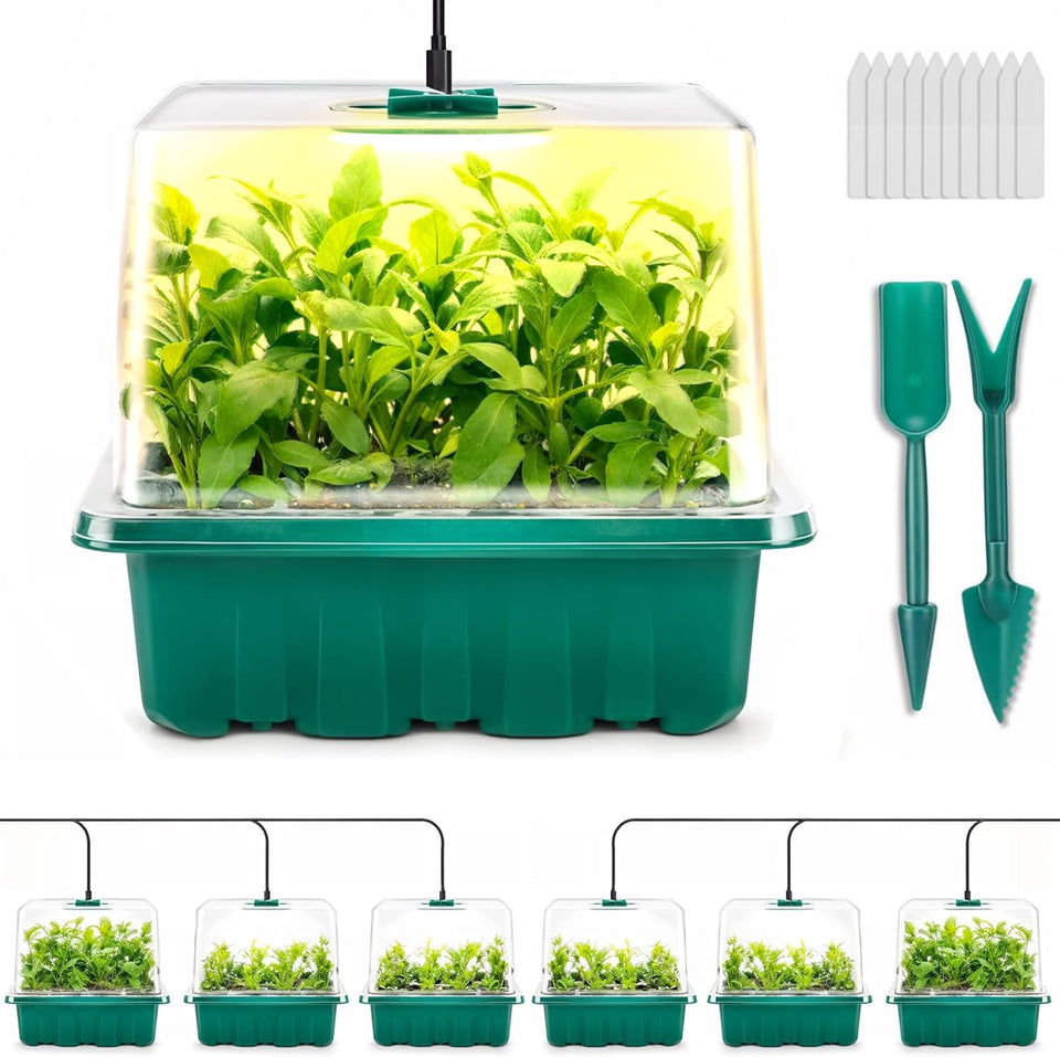 Ourhom Seed Starter Tray with Grow Light: 12-cell view for indoor germination.