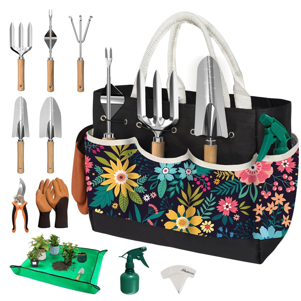 OUREST 22-piece garden tools set with bag for organized gardening sessions and easy transport