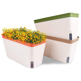 OurWarm 3-Pack Self-Watering Planter on a sunny windowsill with built-in reservoir.