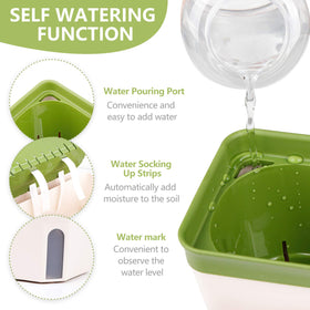 OurWarm self-watering planter showing rope mechanism maintains soil moisture