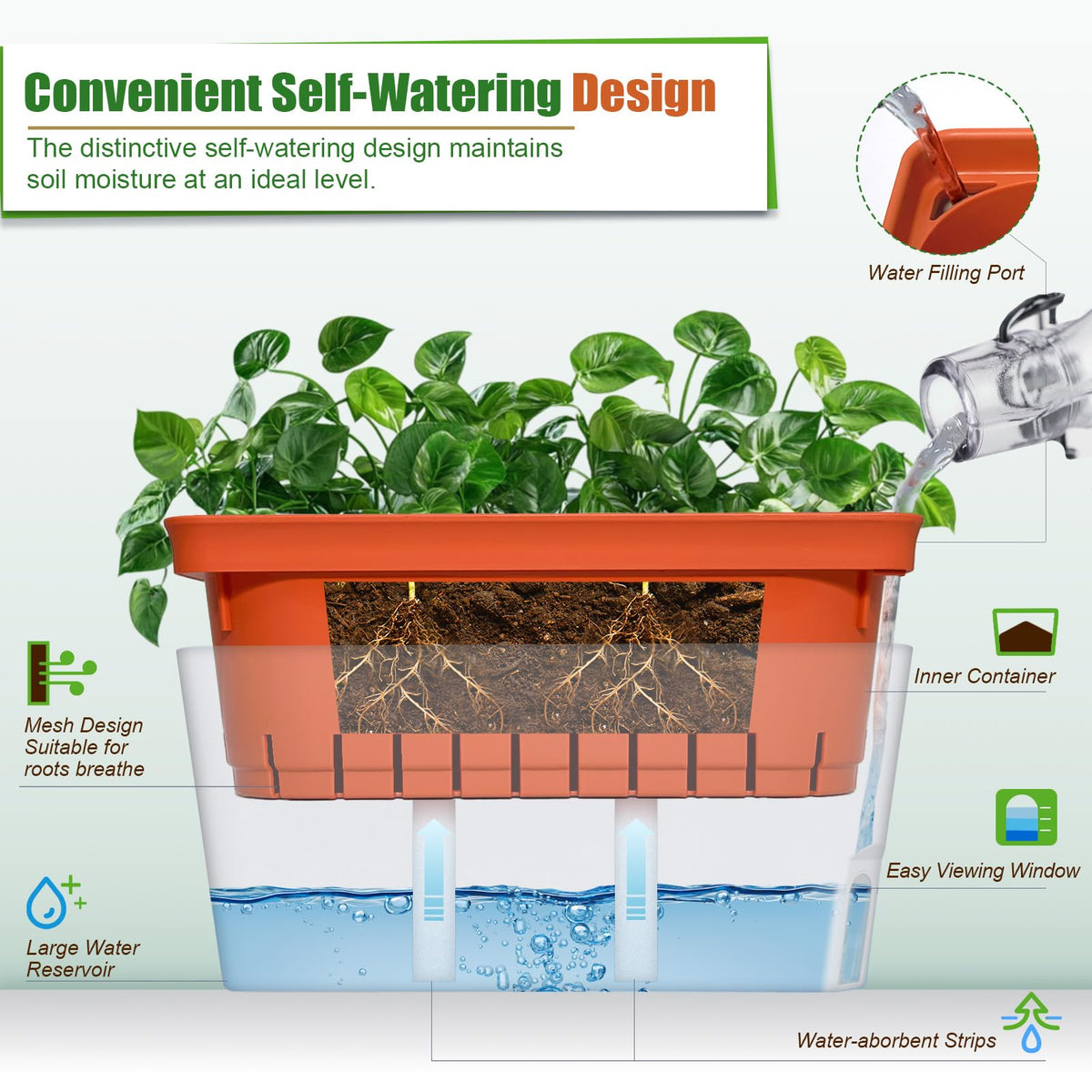 OurWarm planter with top water injection port for effortless refilling