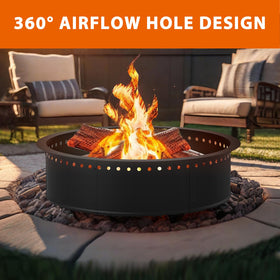 OUSHENG smokeless fire pit ring shows 33-inch outer diameter for spacious outdoor gatherings