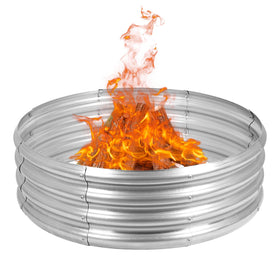 OUSHENG galvanized fire pit ring assembled, eight-panel design provides durable backyard fire setup