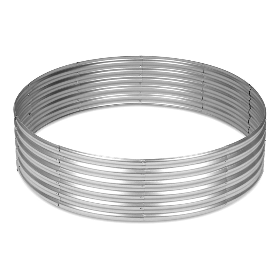 OUSHENG round galvanized raised garden bed displaying durable 5x5 frame for versatile outdoor gardening