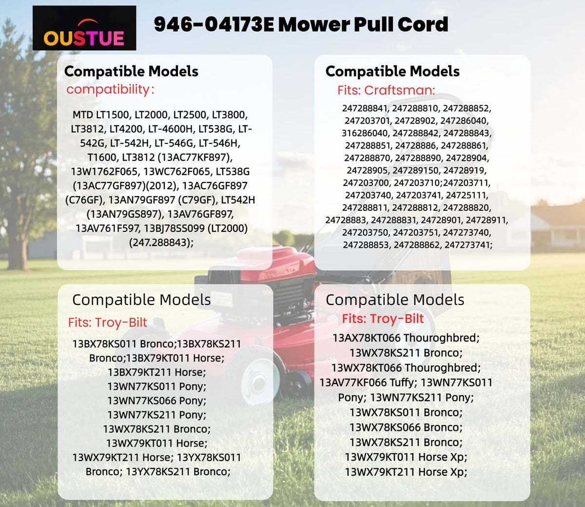 OUSTUE 946-04173E installed on mower demonstrates reliable deck engagement