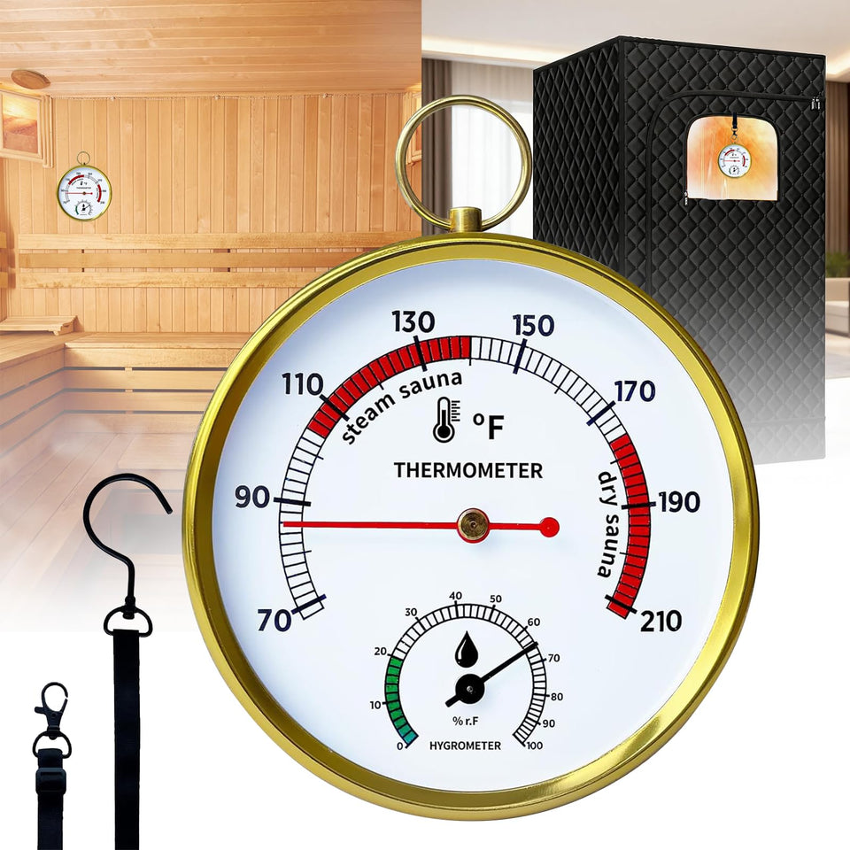 Outapex sauna thermometer dial provides steam-friendly readings