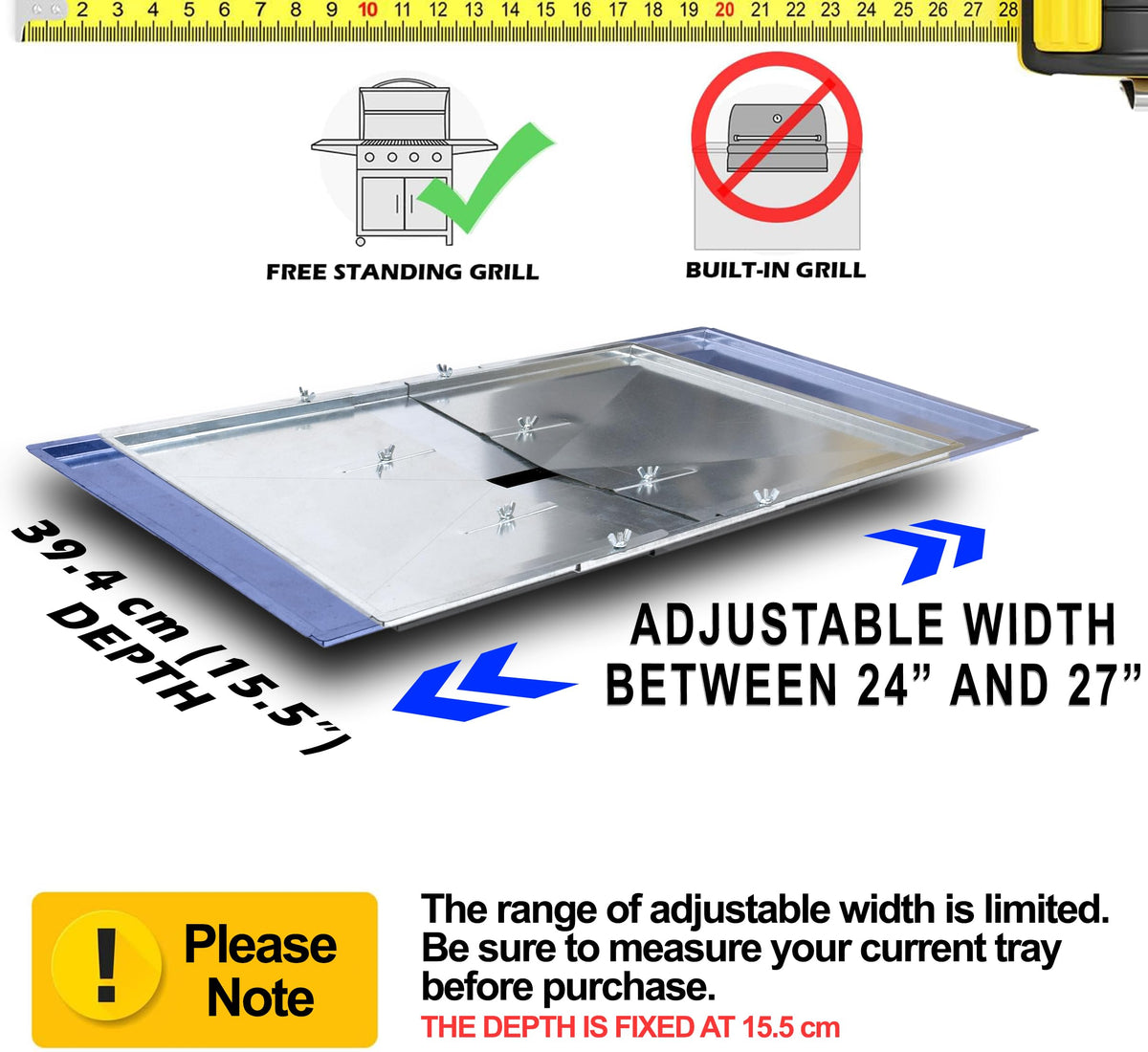 Outdoor Bazaar grease tray length-adjustable 24-27 inches for a precise grill fit