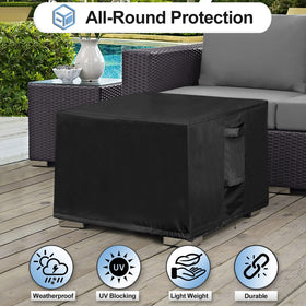 OutdoorLines ottoman cover buckles illustrate secure wind-resistant fastening