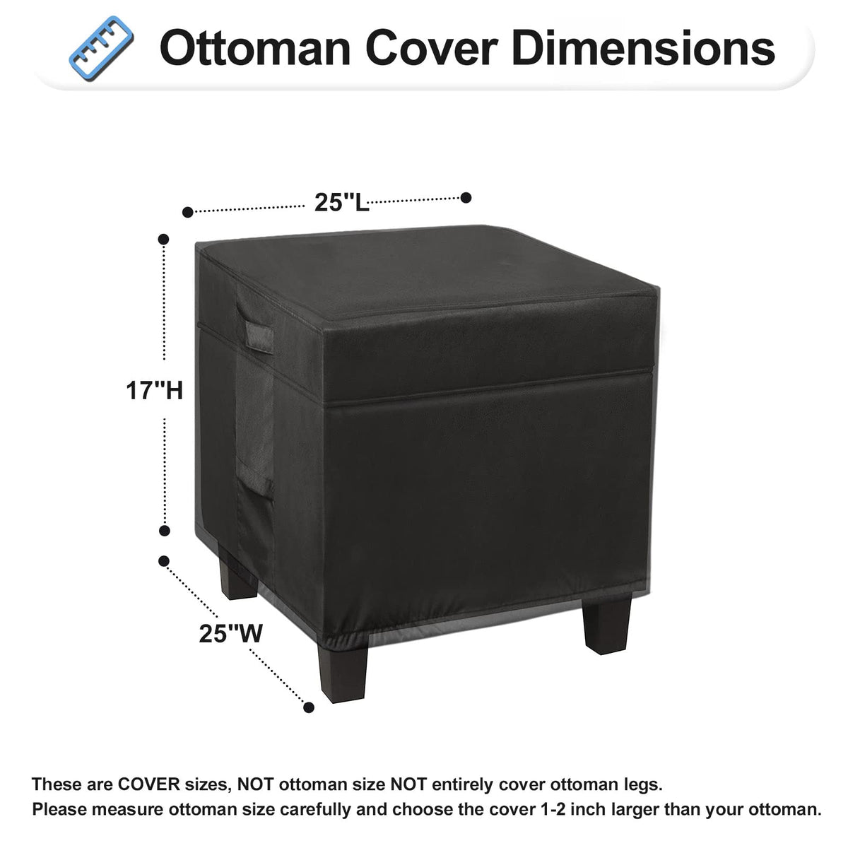 OutdoorLines square ottoman cover side view illustrating windproof fit